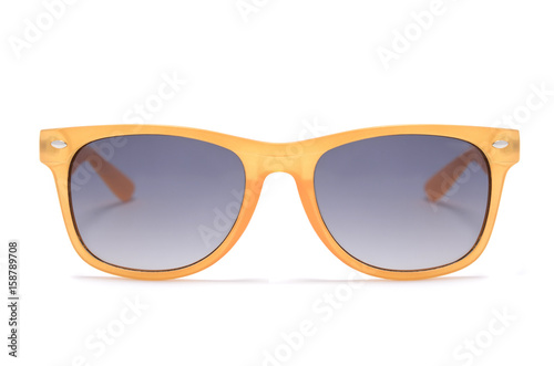 Sunglasses with transparent orange frame isolated on white