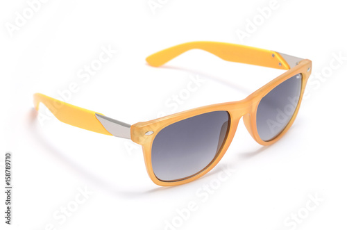 Sunglasses with transparent orange frame isolated on white