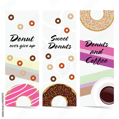 poster of donuts sweet and fresh set illustration