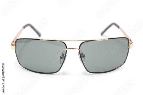 man's sunglasses in an iron frame isolated on white