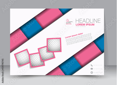 Flyer, brochure, billboard template design landscape orientation for education, presentation, website. Pink and blue color. Editable vector illustration.