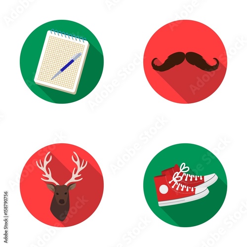 Hipster, fashion, style, subculture .Hipster style set collection icons in flat style vector symbol stock illustration web.