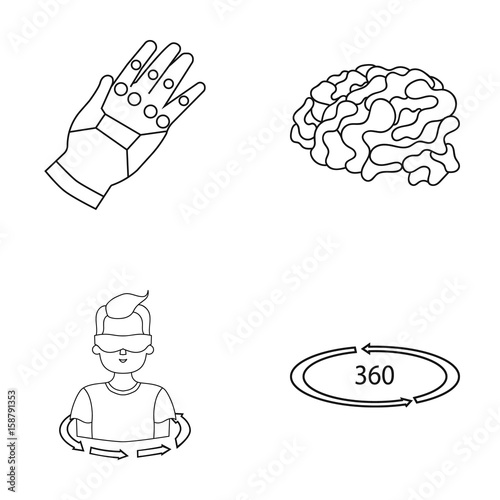 Technology, innovation, man, complemented .Virtual reality set collection icons in outline style vector symbol stock illustration web.