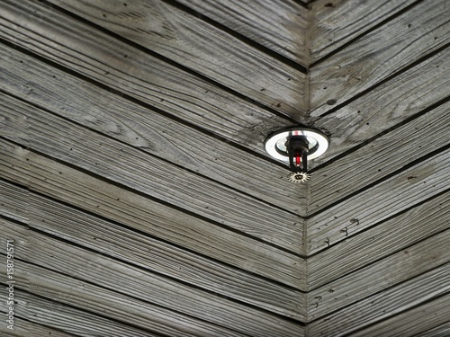Fire Sprinkler on wooden ceiling.