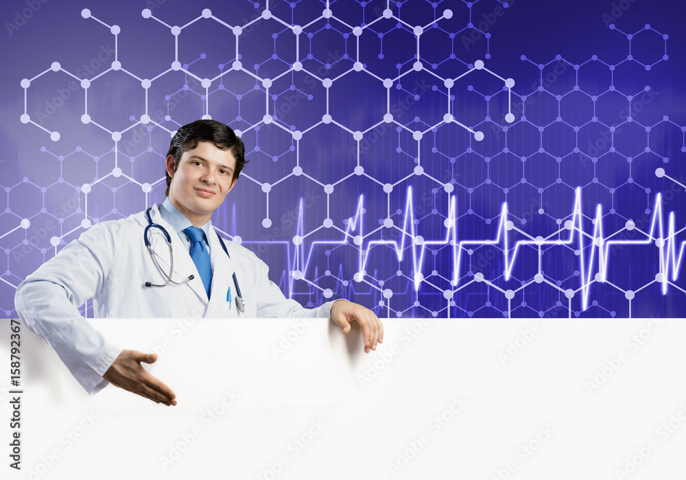 Doctor with banner Doctor with banner
