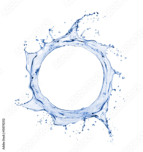 Splashes of water in the shape of a swirling vortex, with place for inscription on white background.