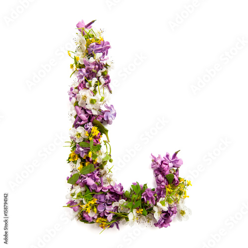 The letter   L   made of various natural small flowers..