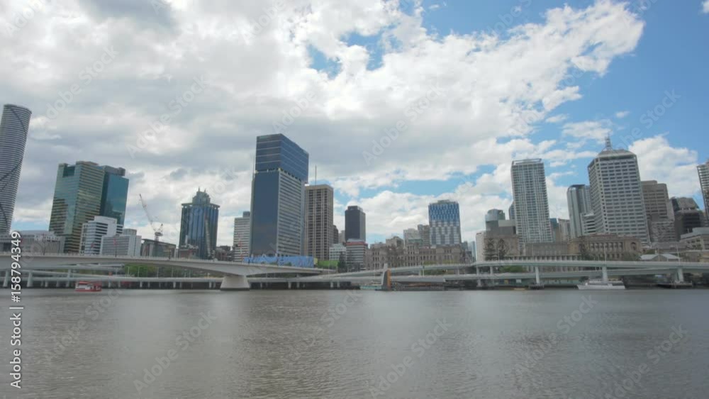 Moving shot along the river in Brisbane CBD in daytime Moving shot along the river in Brisbane CBD in daytime
