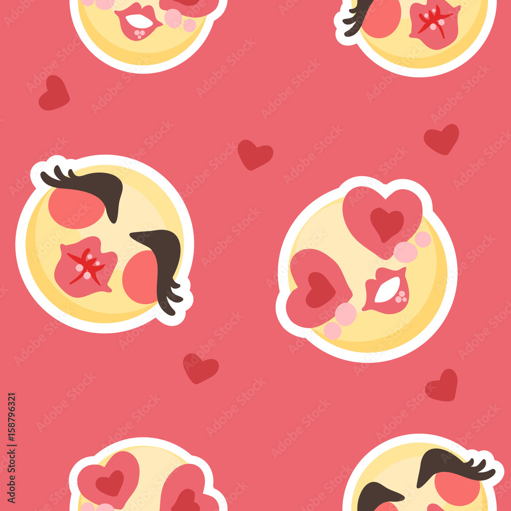 Fototapeta premium Emojis romantic colorful vector seamless pattern with emoticons and hearts