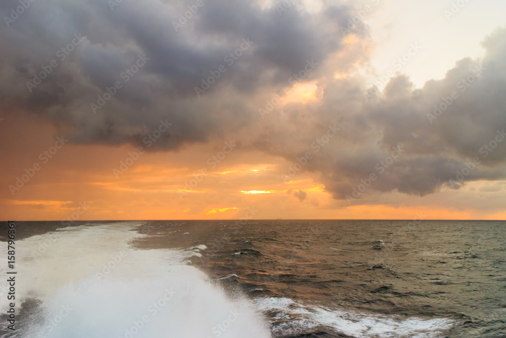 seascape stormy sea horizon and kielwater