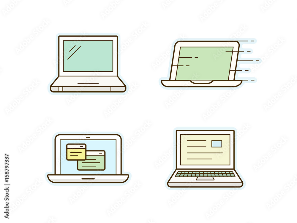 Laptop icon set. Clean and simple icons. Vector illustration. Laptop icon set. Clean and simple icons. Vector illustration.