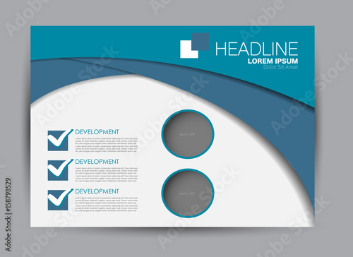 Flyer, brochure, billboard template design landscape orientation for education, presentation, website. Blue color. Editable vector illustration.