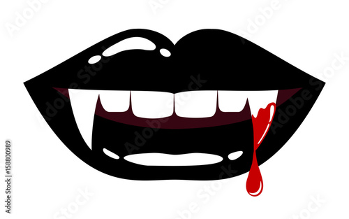 Scary vampire mouth with blood isolated on white background.