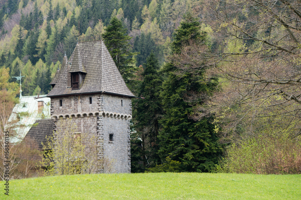 Ancient fortress tower in idyllic surroundings