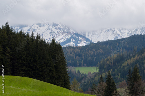 Gloomy yet beautiful alpine spring scenery