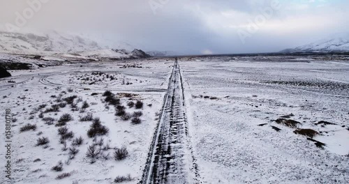 Wide, vast snowy plain in Iceland