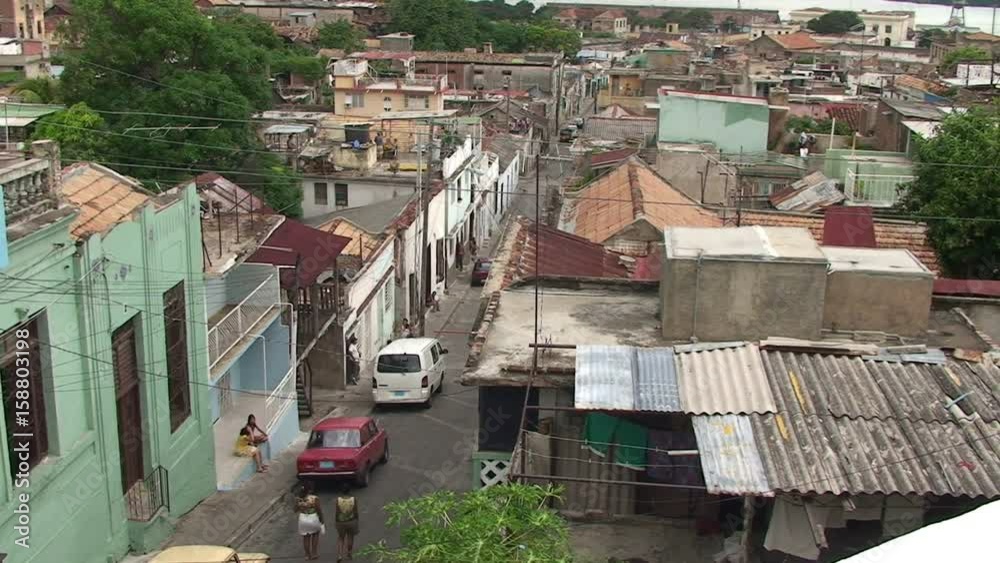Pedestrians on street in Santiago de Cuba, high angle view Pedestrians on street in Santiago de Cuba, high angle view