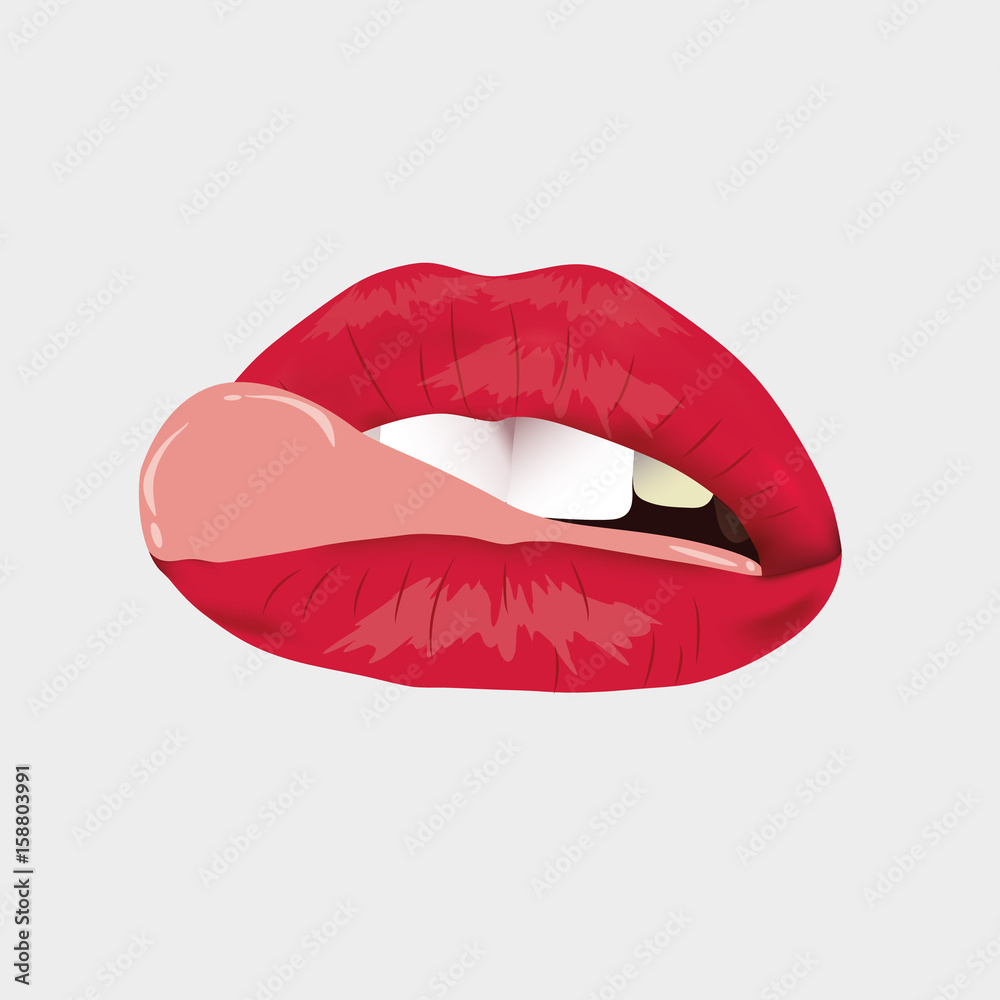 Set women lips. Lush, how to kiss with an open mouth. Chic sexy red on the Nude background. lips female, sexy, with tongue, erotic, on a light background. Erotic picture, sexy.