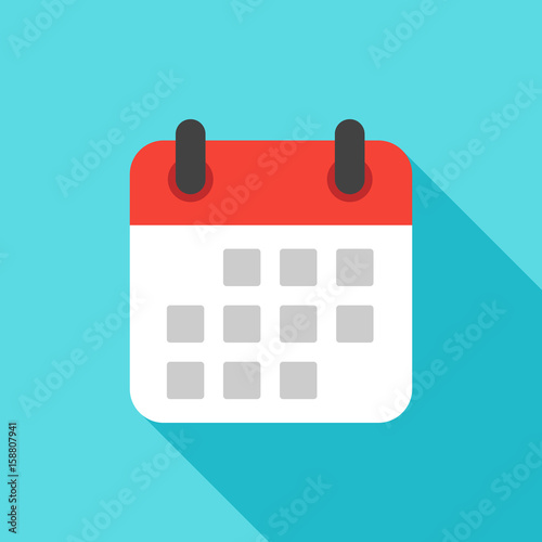 Calendar icon flat design isolated with long shadow