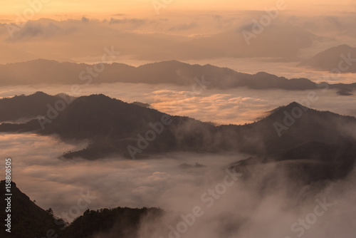 The beautiful sea mist cover the highland mountains named Phu Chi Dao located in Chiang Rai province in the northern region of Thailand.