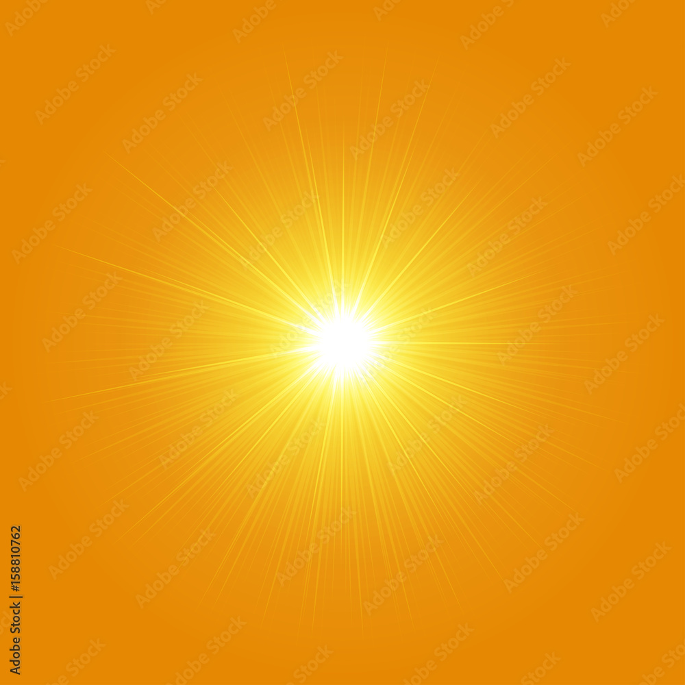 abstract light ray of sunshine in summer orange color background