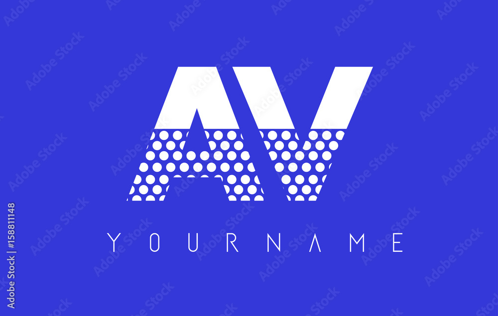 Fototapeta premium AV A V Dotted Letter Logo Design with Blue Background.