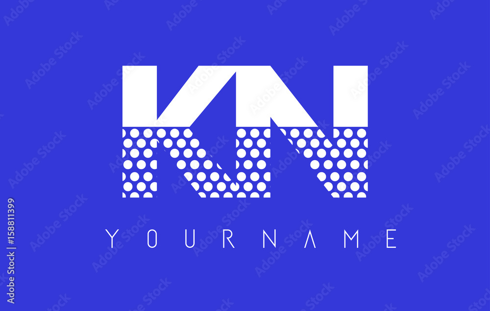 Fototapeta premium KN K N Dotted Letter Logo Design with Blue Background.