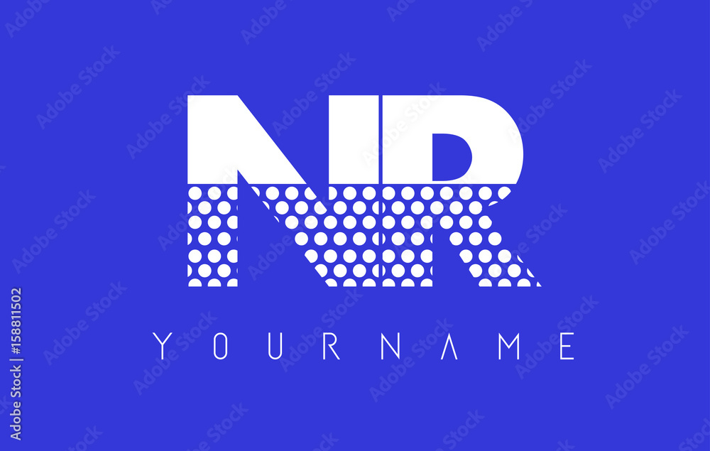 NR N R Dotted Letter Logo Design with Blue Background.