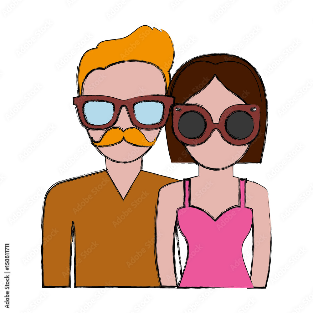 hipster couple wearing glasses icon over white background colorful design vector illustration hipster couple wearing glasses icon over white background colorful design vector illustration