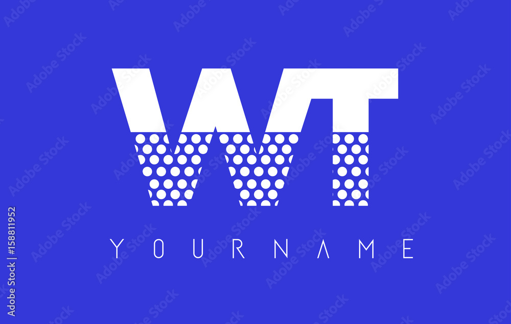 Fototapeta premium WT W T Dotted Letter Logo Design with Blue Background.