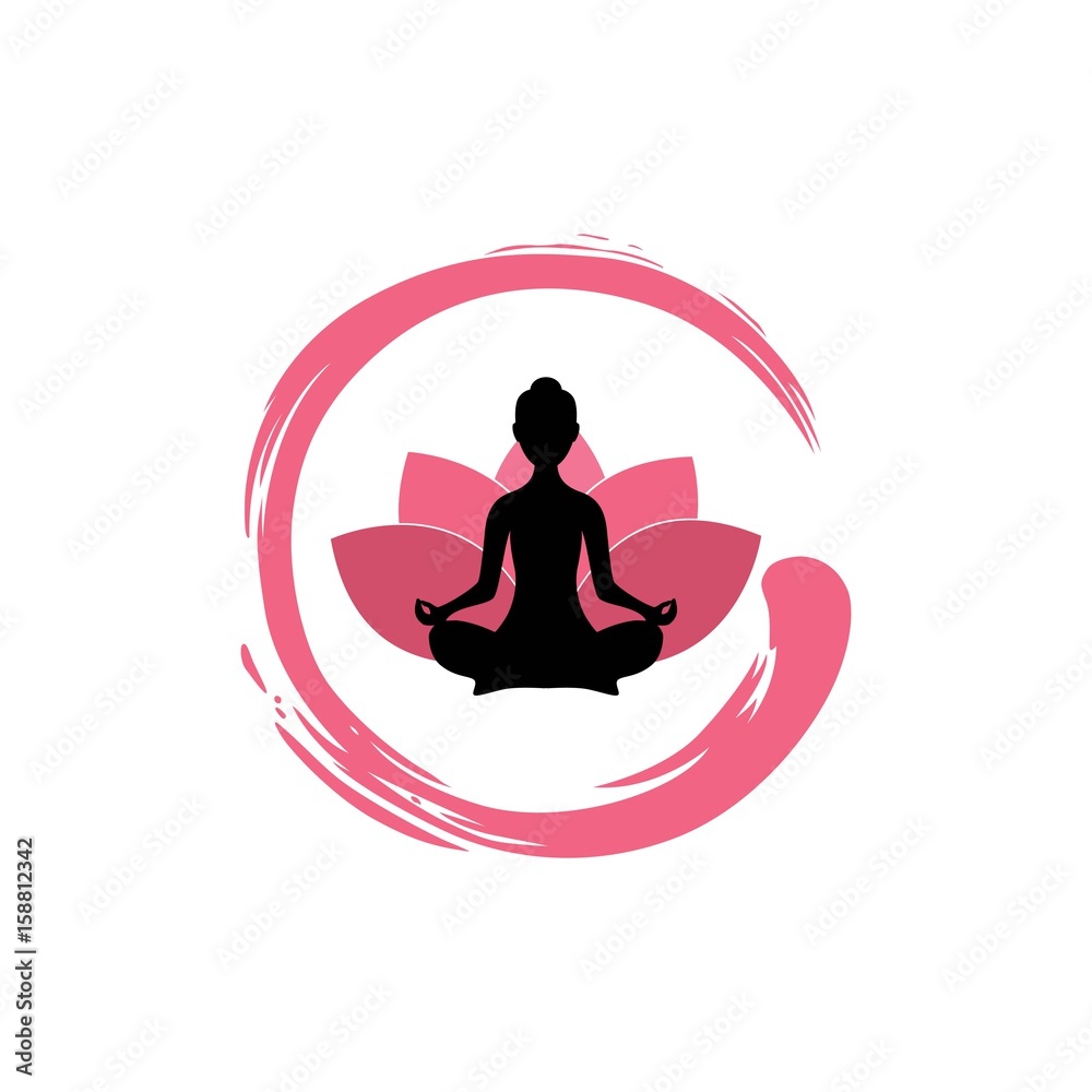 Yoga Woman Silhouette, Lotus Flower with Zen Logo Design Template Yoga Woman Silhouette, Lotus Flower with Zen Logo Design Template