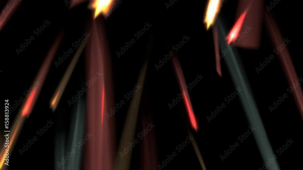 Animated falling warm color stars, strikes with motion blur and in slow motion against black background. Animated falling warm color stars, strikes with motion blur and in slow motion against black background.