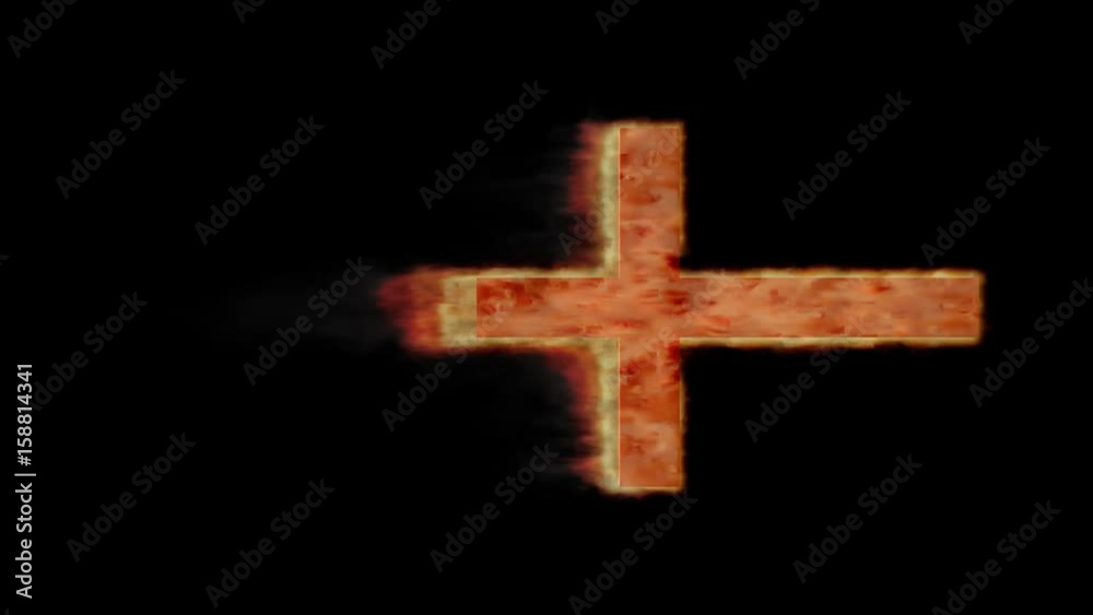Animated cross in flames against black background. Mask included Animated cross in flames against black background. Mask included