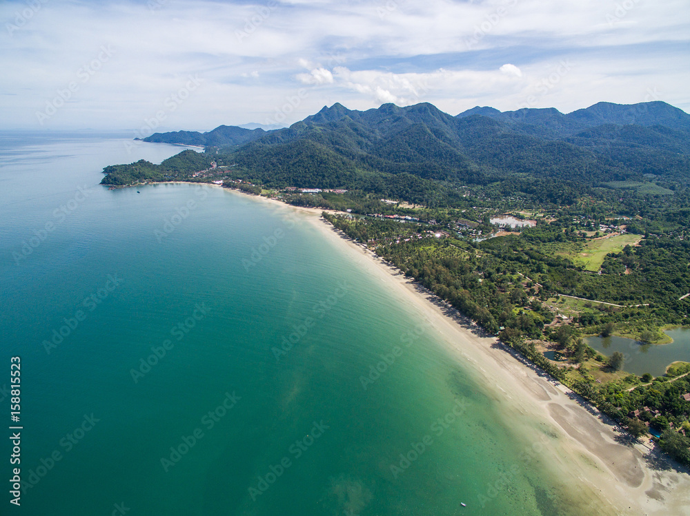 Aerial view of turquoise sea and mountains on Koh Chang