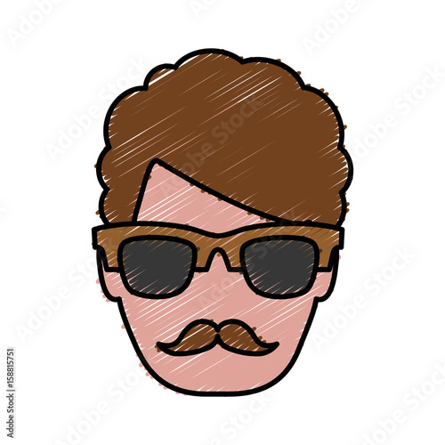 hipster man with glasses icon over white background colorful design vector illustration