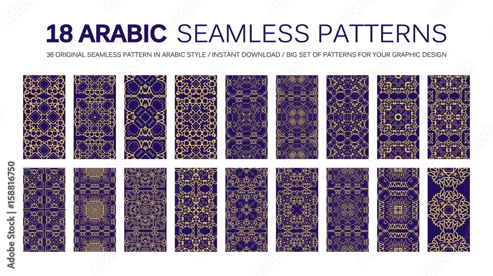 18 Modern line vector traditional arabic pattern - obrazy, fototapety, plakaty 
