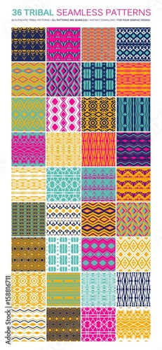 Set of 36 tribal seamless patterns.