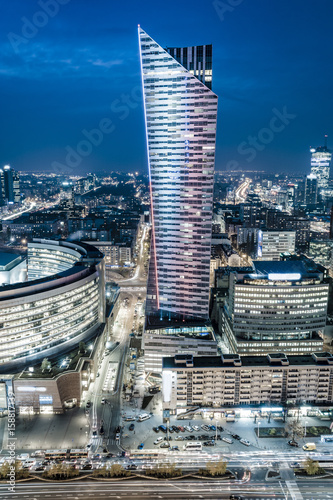 Warsaw,Poland October 2016:Warsaw city with skyscrapers at night photo