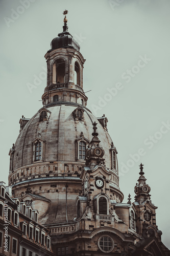 Tourist attractions in Germany. The Gothic Church of Frauenkirche in Dresden