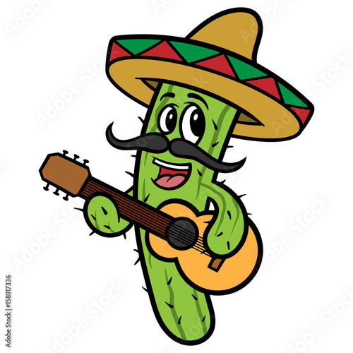 Cartoon Cactus Playing Guitar Vector Illustration