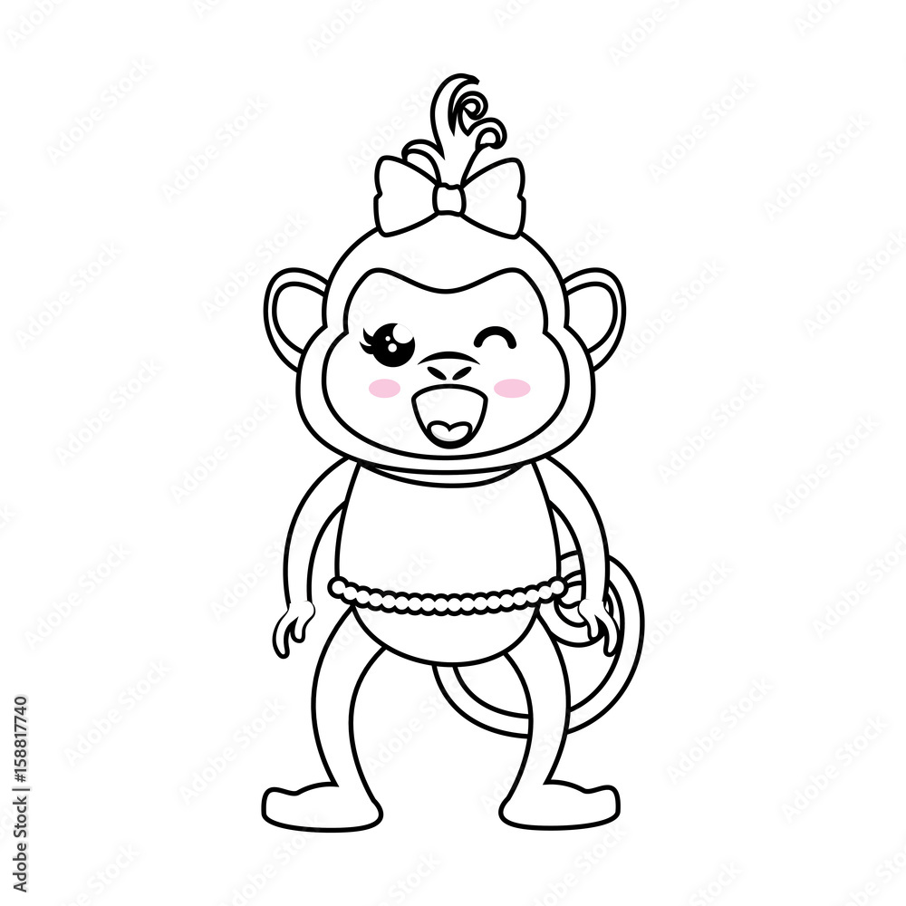 Monkey kawaii cartoon icon vector illustration graphic design