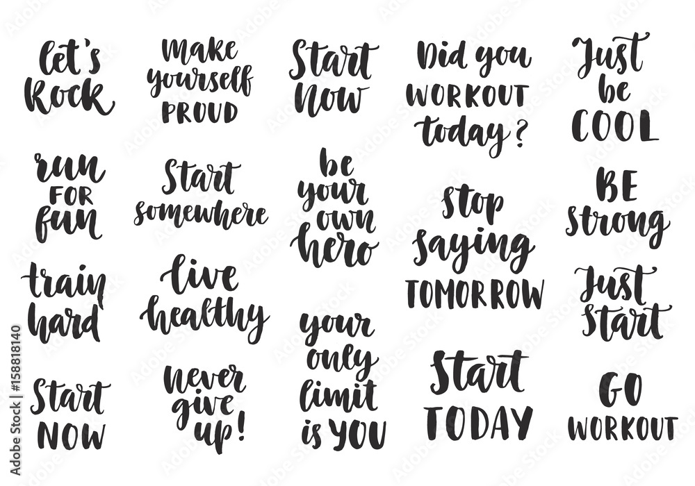 Set of Sport inspirational quotes on white background