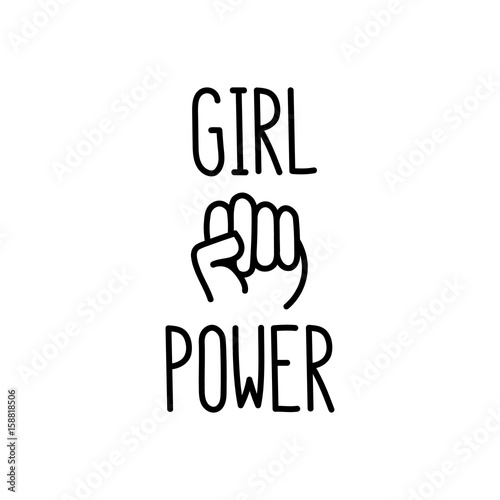 The quote "girl power" with image clenched fist. It can be used for website design, article, poster, sticker, patch etc. Vector Image.