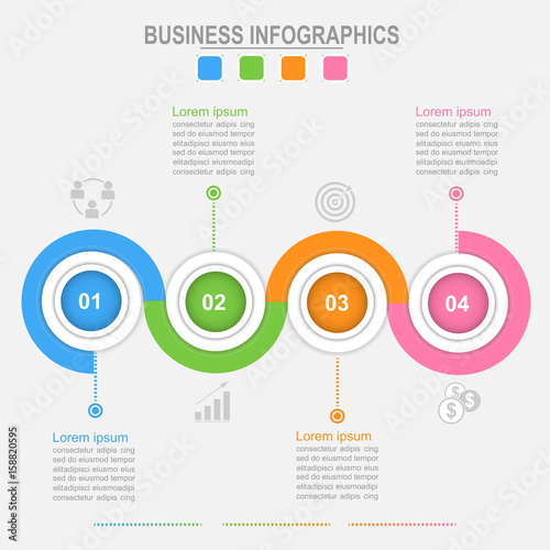 Four options of infographic, connection process, template for your design, business concept vector