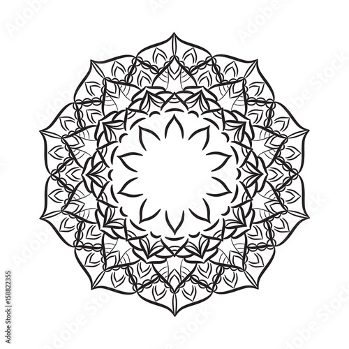 Mandala ornament. Round template. Decorative element  can be used for greeting card, wedding invitation, yoga poster, coloring book.. Doodle emblem.