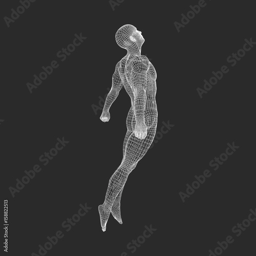 Hovering in Air. Man Floating in the Air. 3D Model of Man. Human Body. Design Element. Vector Illustration.