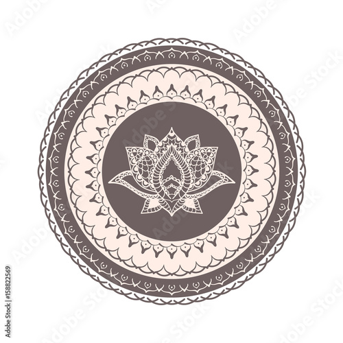 Hand drawn Lotus with mandala. Oriental ornaments for greeting card, invitation, yoga poster, coloring book.