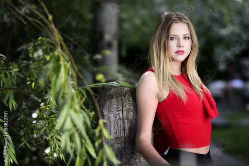 Blonde model in outdoor 