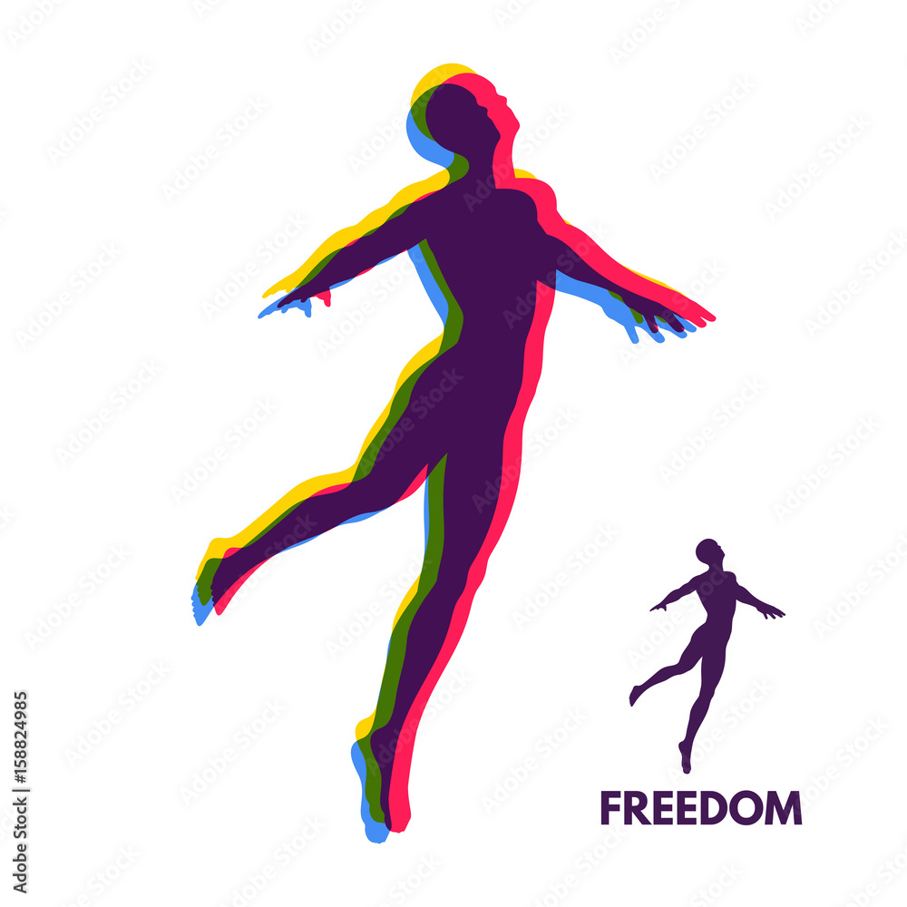 Silhouette of a jumping man. Freedom concept. Vector Illustration.