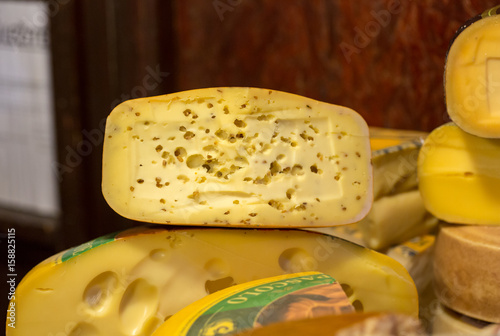 Set of cheese on a wooden board